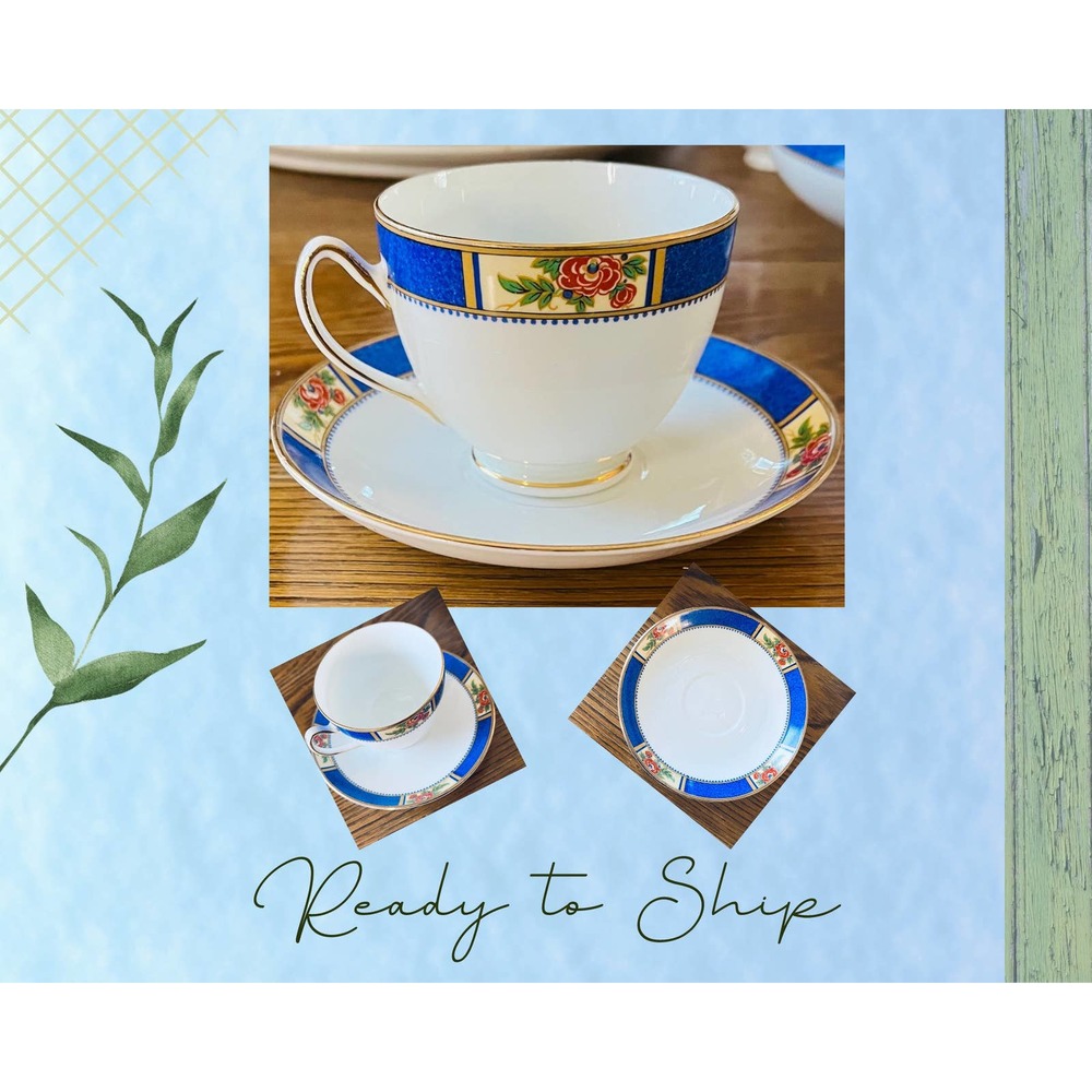 Teacup and Saucer - Hand Painted Flowers 1930s English Bone China
